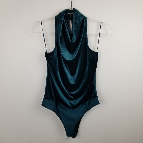Sincerely Jules Dark Teal Velvet Drapey Sleeveless Bodysuit NWT size Small - Picture 1 of 10